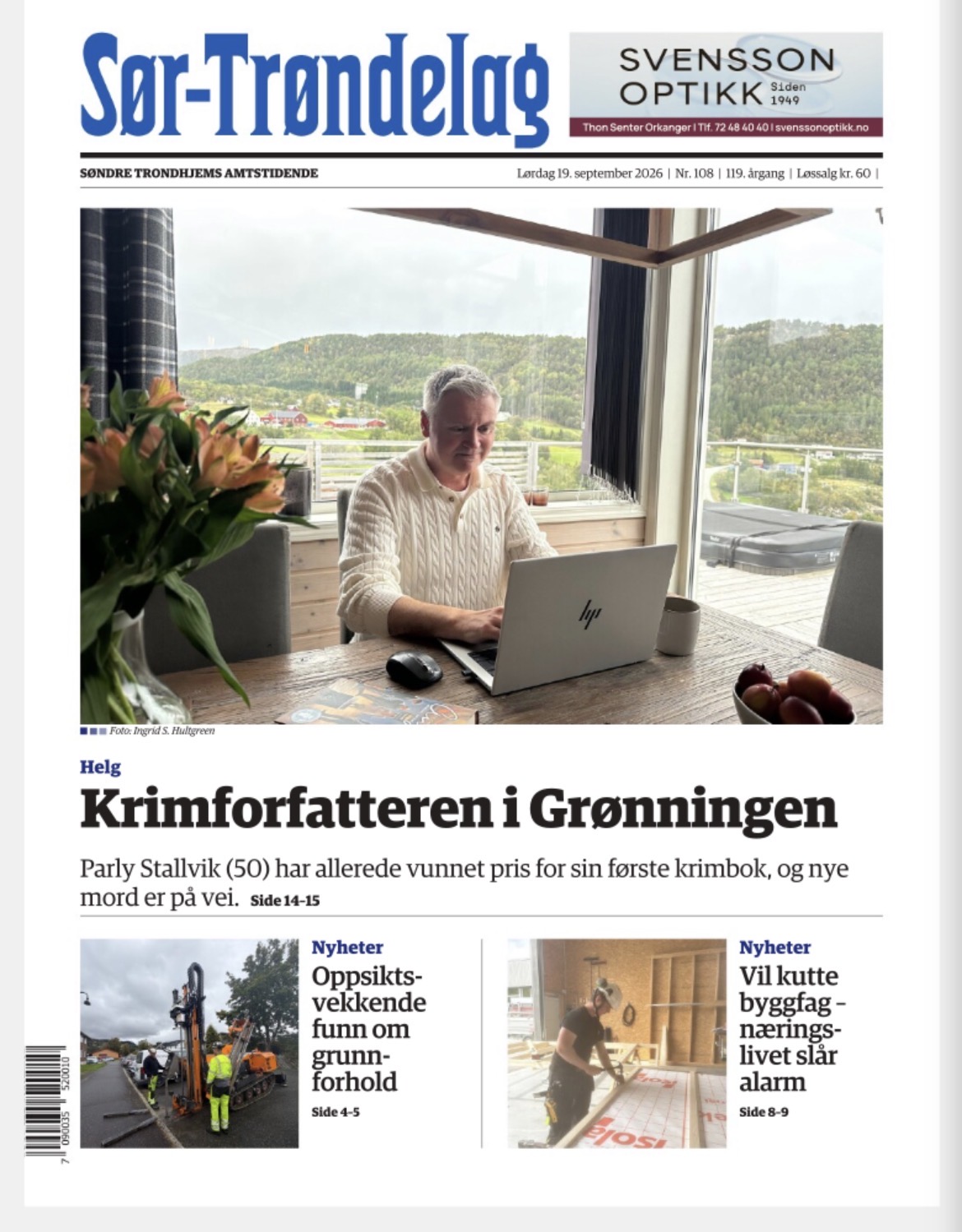 Utsnitt fra Avisa Sør-Trøndelag 19. september 2026. Foto Ingrid S. Hultgreen